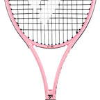 Head and throat of the pink TF-40, showing the Tecnifibre logo at the yoke